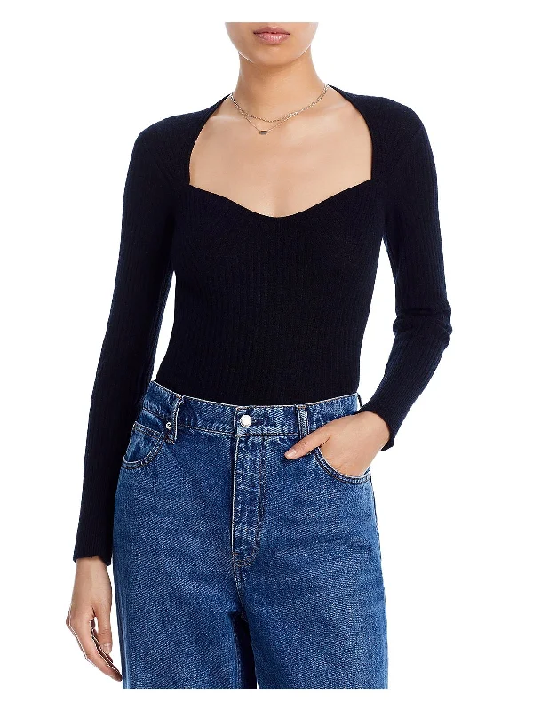Metallic Knit TopsWomens Sweetheart Ribbed Knit Pullover Sweater