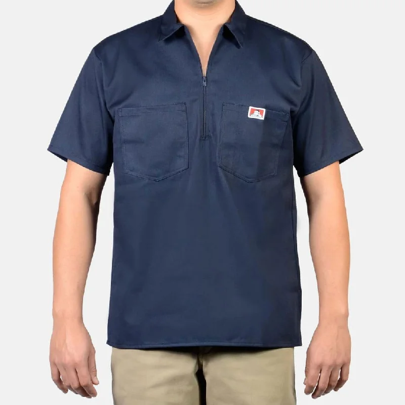 Work Short Sleeve Tops1/2 Zipper Short Sleeve -  Navy